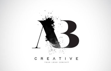 AB bir B harfi Logo tasarımı siyah mürekkep suluboya ile veda partisi vektör çizim dökmek.