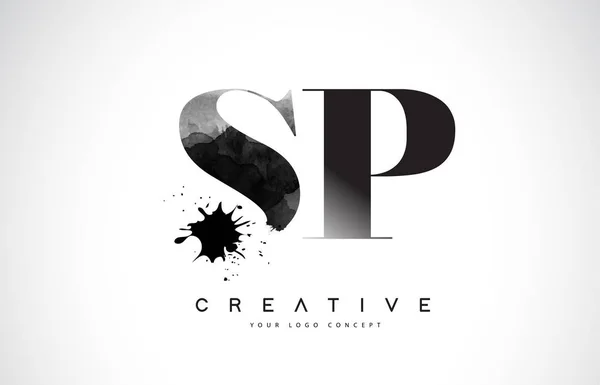 Lettera Logo Design Con Inchiostro Nero Acquerello Splash Spill Vector — Vettoriale Stock