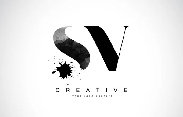 Lettera Logo Design Con Inchiostro Nero Acquerello Splash Spill Vector — Vettoriale Stock