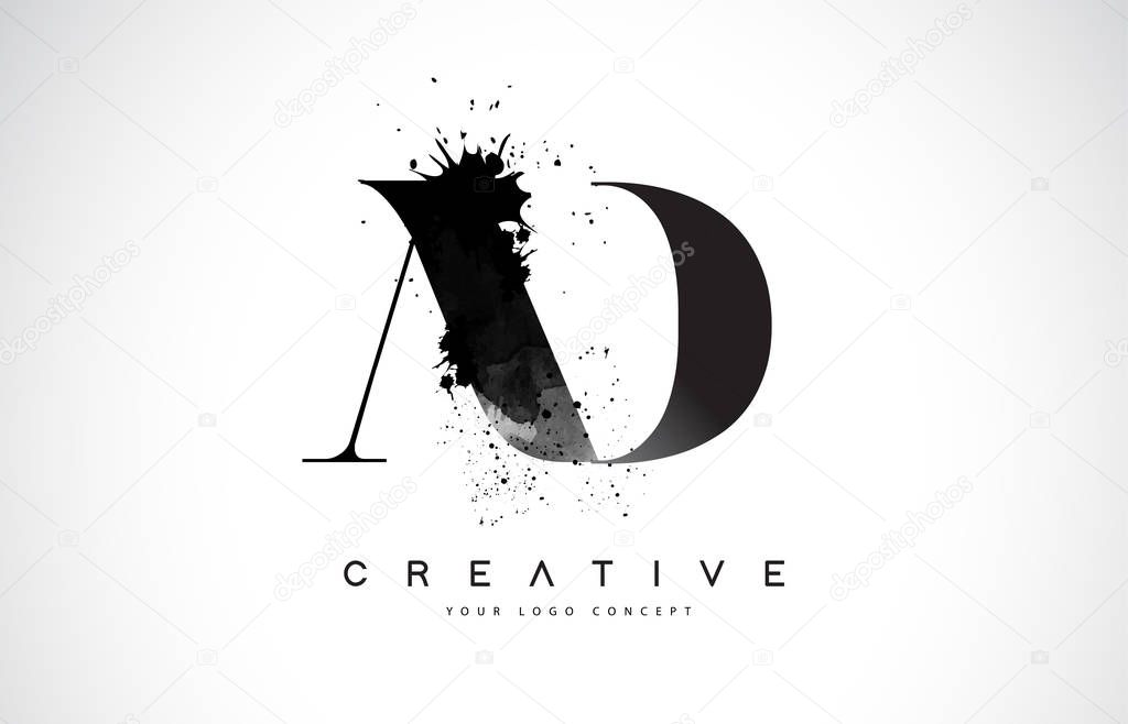 AD A D Letter Logo Design with Black Ink Watercolor Splash Spill Vector Illustration.
