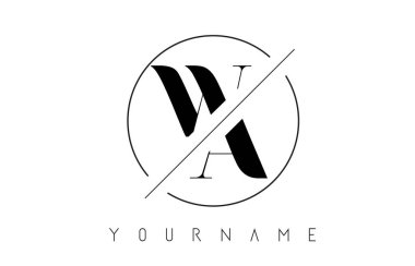 WA mektup Logo kesilerek ve kesişen bir tasarıma sahip ve yuvarlak çerçeve vektör çizim