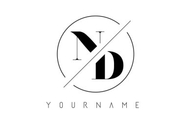 ND mektup Logo kesilerek ve kesişen bir tasarıma sahip ve yuvarlak çerçeve vektör çizim