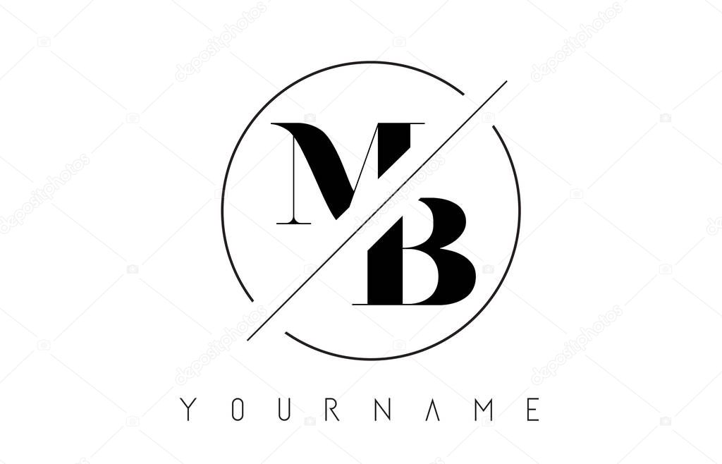 MB Letter Logo with Cutted and Intersected Design and Round Frame Vector Illustration