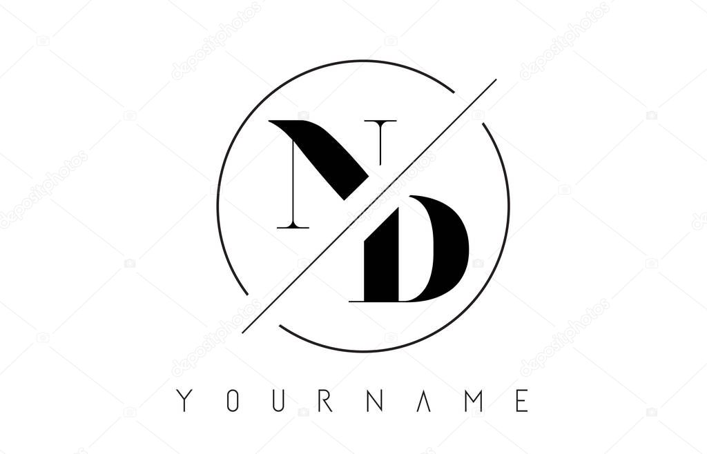 ND Letter Logo with Cutted and Intersected Design and Round Frame Vector Illustration