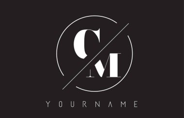 Cm mektup Logo kesilerek ve kesişen bir tasarıma sahip ve yuvarlak çerçeve vektör çizim