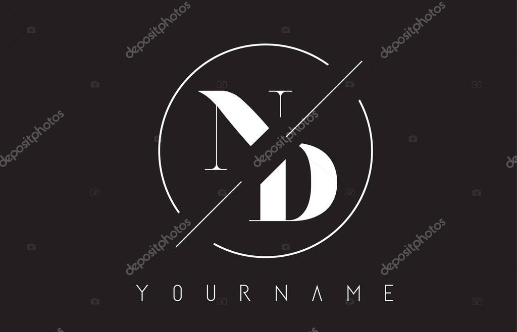 ND Letter Logo with Cutted and Intersected Design and Round Frame Vector Illustration