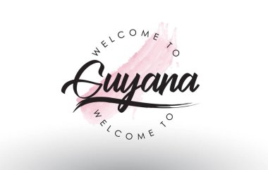 Metin pembe suluboya fırça konturu vektör çizim ile Guyana Hoşgeldiniz.