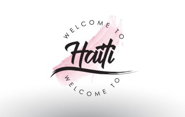 Metin pembe suluboya fırça konturu vektör çizim ile Haiti Hoşgeldiniz.