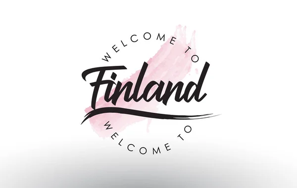 フィンランドへようこそ水彩ピンク ブラシ ストローク ベクター画像とテキスト — ストックベクタ