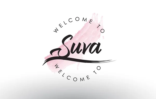 Suva Bienvenido Texto Con Acuarela Pincelada Rosa Vector Ilustración — Vector de stock