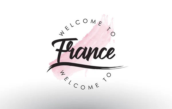 Francia Bienvenido Texto Con Acuarela Pincelada Rosa Vector Ilustración — Vector de stock