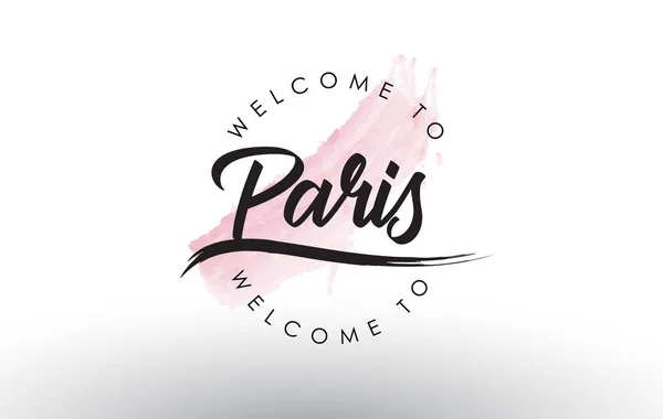 París Bienvenido Texto Con Acuarela Pincelada Rosa Vector Ilustración — Vector de stock