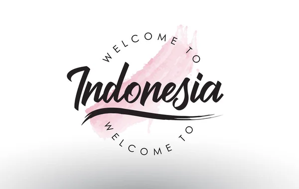 Indonesia Welcome Text Watercolor Pink Brush Stroke Vector Illustration - Stok Vektor