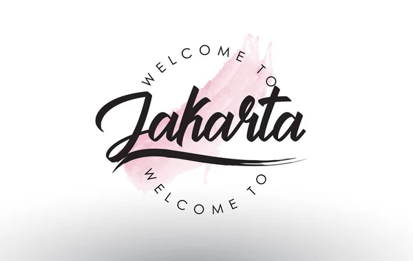 Jakarta Welcome Text Watercolor Pink Brush Stroke Vector Illustration - Stok Vektor