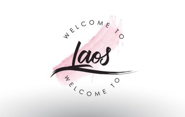 Laos metin pembe suluboya fırça konturu vektör çizim ile hoş geldiniz.