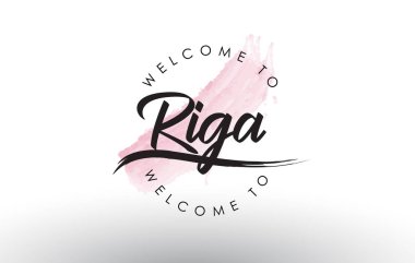 Metin pembe suluboya fırça konturu vektör çizim ile Riga Hoşgeldiniz.