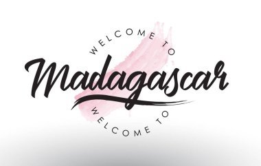 Madagaskar metin pembe suluboya fırça konturu vektör çizim ile hoş geldiniz.