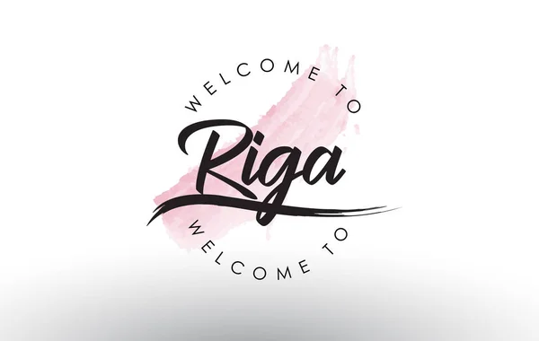 Riga Bienvenido Texto Con Acuarela Pincelada Rosa Vector Ilustración — Vector de stock