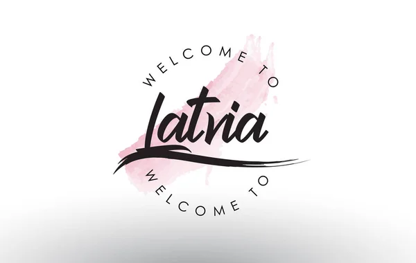 Letonia Bienvenido Texto Con Acuarela Pincelada Rosa Vector Ilustración — Vector de stock
