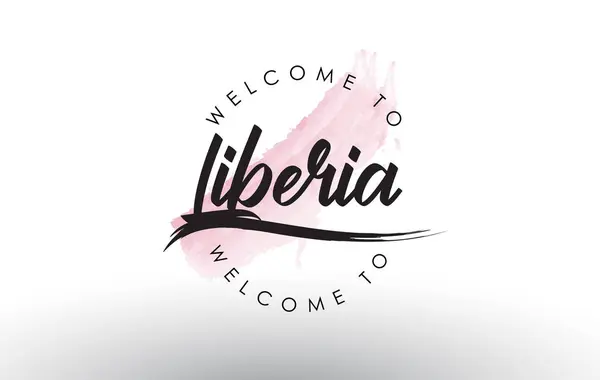 Liberia Bienvenido Texto Con Acuarela Pincelada Rosa Vector Ilustración — Vector de stock