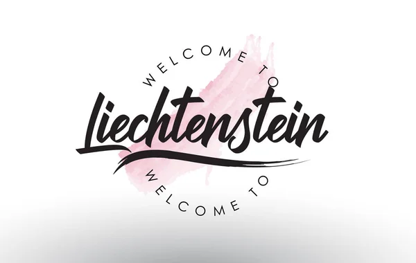 Liechtenstein Bienvenido Texto Con Acuarela Pincelada Rosa Vector Ilustración — Vector de stock