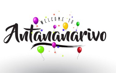 Renkli balonlar ve yıldız tasarlamak vektör metin Antananarivo Hoşgeldiniz.
