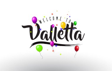 Renkli balonlar ve yıldız tasarlamak vektör metin Valletta Hoşgeldiniz.