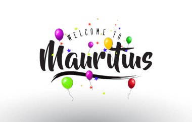 Renkli balonlar ve yıldız tasarlamak vektör metin Mauritius Hoşgeldiniz.