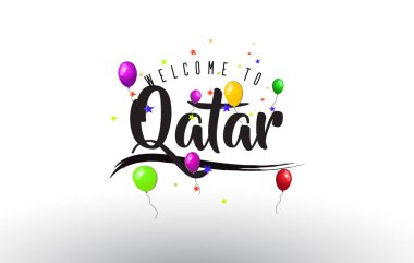 Renkli balonlar ve yıldız tasarlamak vektör metin Hoşgeldiniz Katar.