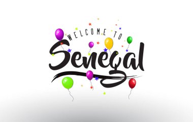 Renkli balonlar ve yıldız tasarlamak vektör metin Senegal Hoşgeldiniz.