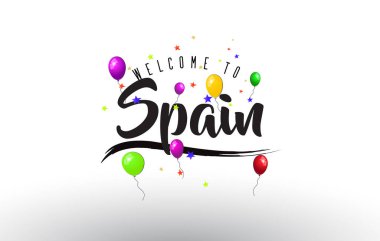 Renkli balonlar ve yıldız tasarlamak vektör metin İspanya Hoşgeldiniz.