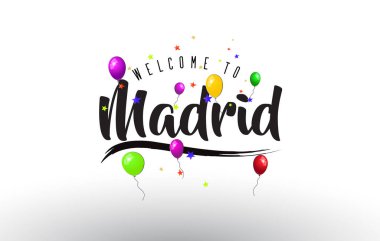 Renkli balonlar ve yıldız tasarlamak vektör metin Madrid Hoşgeldiniz.