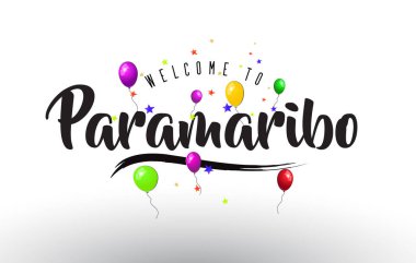 Renkli balonlar ve yıldız tasarlamak vektör metin Paramaribo Hoşgeldiniz.