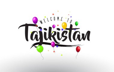 Tacikistan renkli balonlar ve yıldız tasarlamak vektör metin hoş geldiniz.