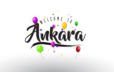 Renkli balonlar ve yıldız tasarlamak vektör metin Ankara Hoşgeldiniz.