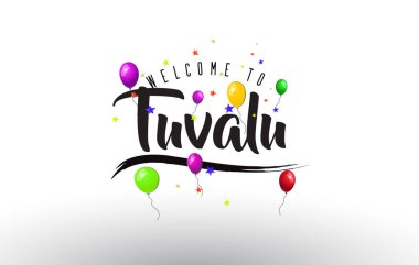 Metin renkli balonlar ve yıldız tasarlamak vektör ile Tuvalu Hoşgeldiniz.