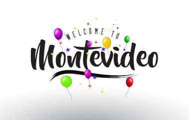 Renkli balonlar ve yıldız tasarlamak vektör metin Montevideo Hoşgeldiniz.