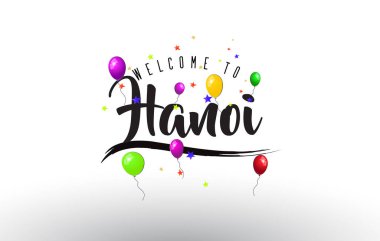 Hanoi renkli balonlar ve yıldız tasarlamak vektör metin hoş geldiniz.