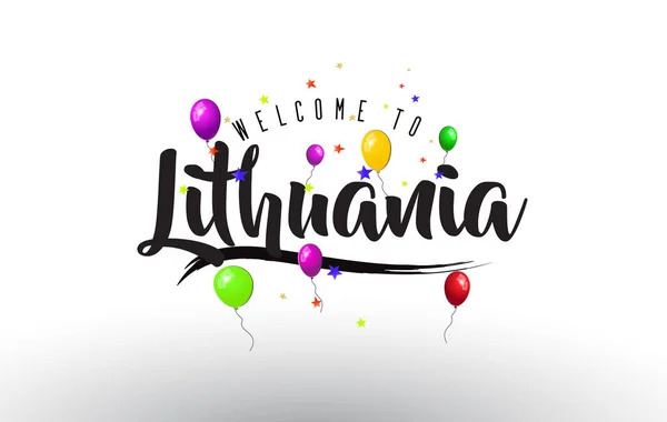 立陶宛欢迎使用彩色气球和星星设计向量的文本 — 图库矢量图片