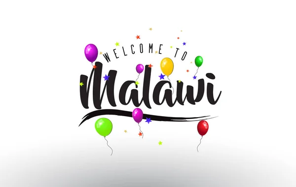 Malawi Bienvenido Texto Con Globos Coloridos Estrellas Diseño Vector Ilustración — Vector de stock