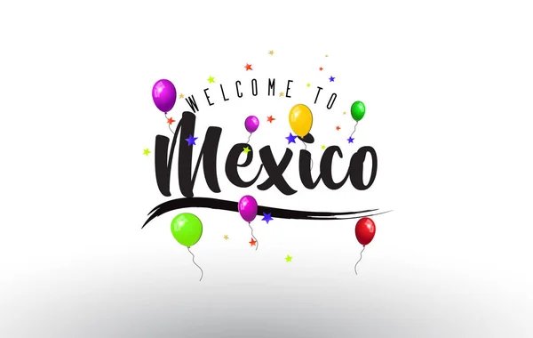 México Bienvenido Texto Con Globos Coloridos Estrellas Diseño Vector Illustration — Vector de stock