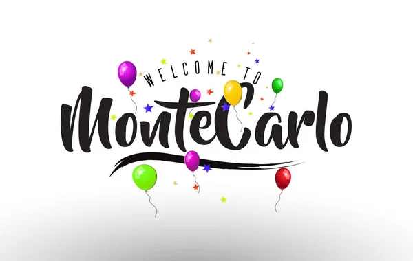Montecarlo Welkom Bij Tekst Met Kleurrijke Ballonnen Sterren Design Vectorillustratie — Stockvector