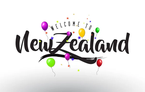 Newzealand Καλώς Ήλθατε Κείμενο Πολύχρωμα Μπαλόνια Και Αστέρια Design Εικονογράφηση — Διανυσματικό Αρχείο