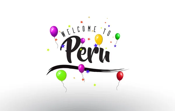 Perú Bienvenido Texto Con Globos Coloridos Estrellas Diseño Vector Ilustración — Vector de stock