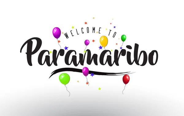 Paramaribo Bienvenido Texto Con Globos Coloridos Estrellas Diseño Vector Ilustración — Vector de stock