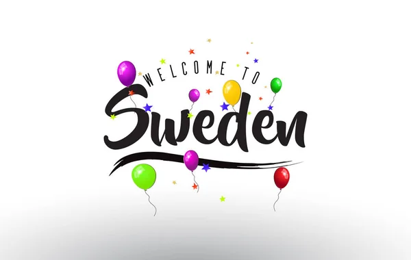 Suécia Bem Vindo Text Colorful Balloons Stars Design Vector Illustration — Vetor de Stock
