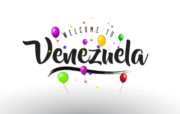 Venezuela Bienvenido Texto Con Globos Coloridos Estrellas Diseño Vector Illustration — Vector de stock