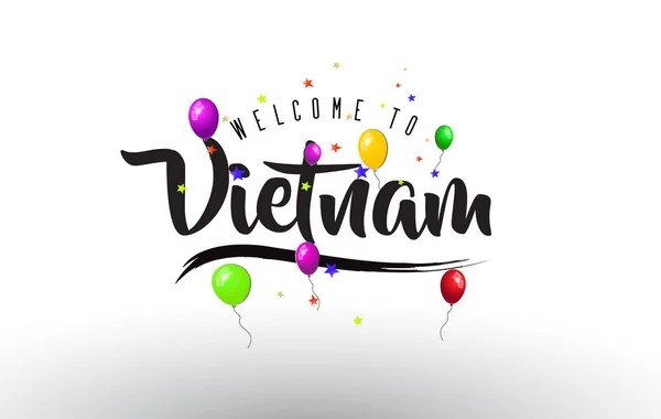 Vietnam Bienvenido Texto Con Globos Coloridos Estrellas Diseño Vector Ilustración — Vector de stock