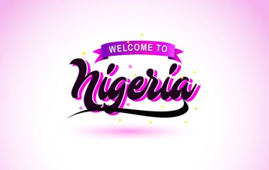 Nijerya ile mor pembe renk tasarlamak vektör yaratıcı hoş geldiniz metni el yazısı yazı tipi.