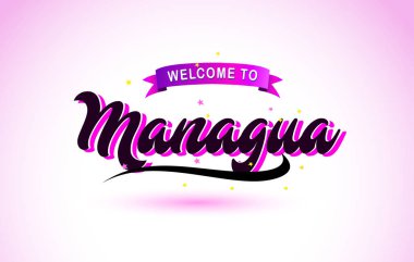 Managua ile mor pembe renk tasarlamak vektör yaratıcı hoş geldiniz metni el yazısı yazı tipi.